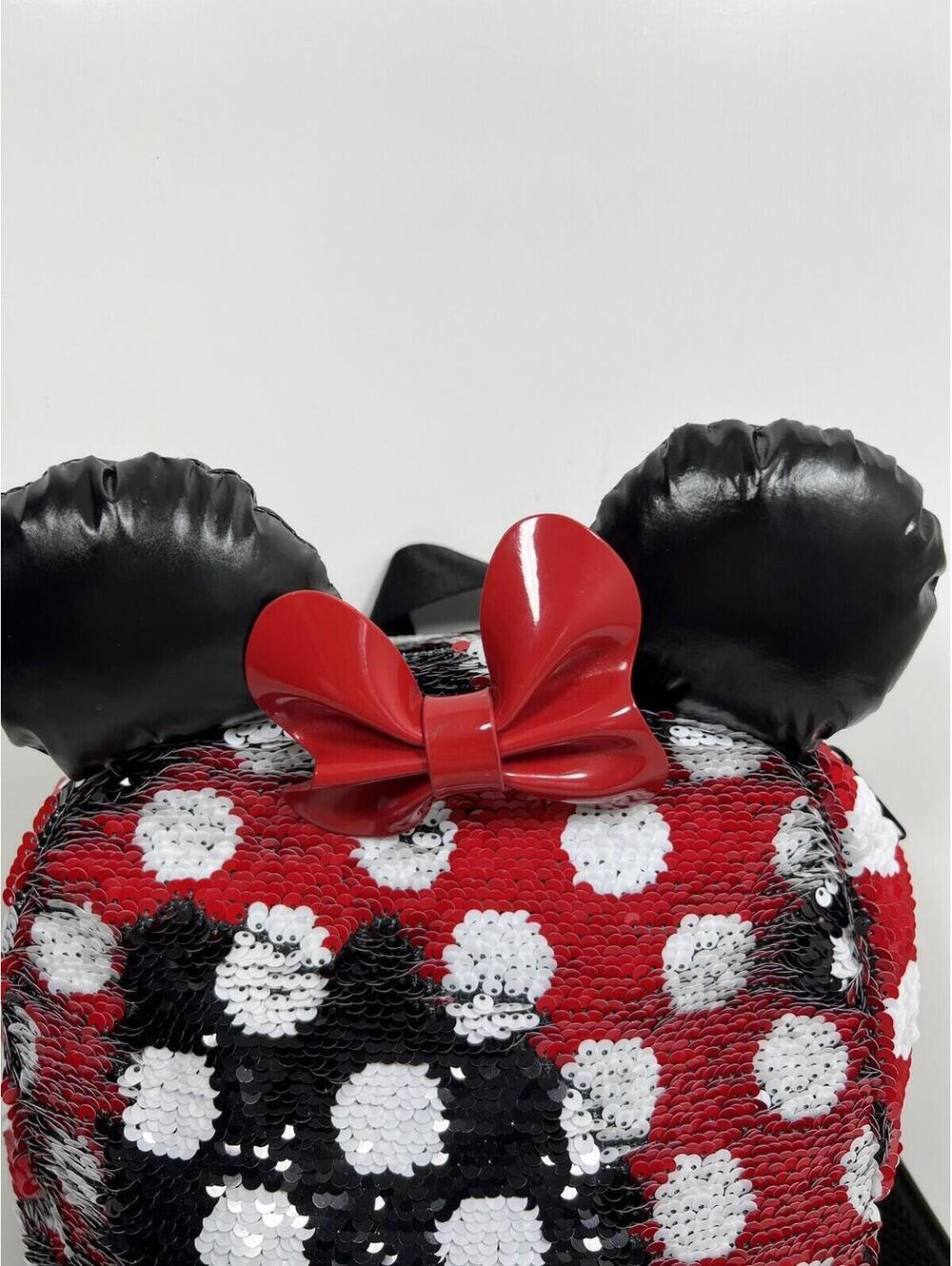 Disney Parks Retired Reversible Sequins Mini Moose Backpack EUC Black Red Ears - Picture 6 of 9